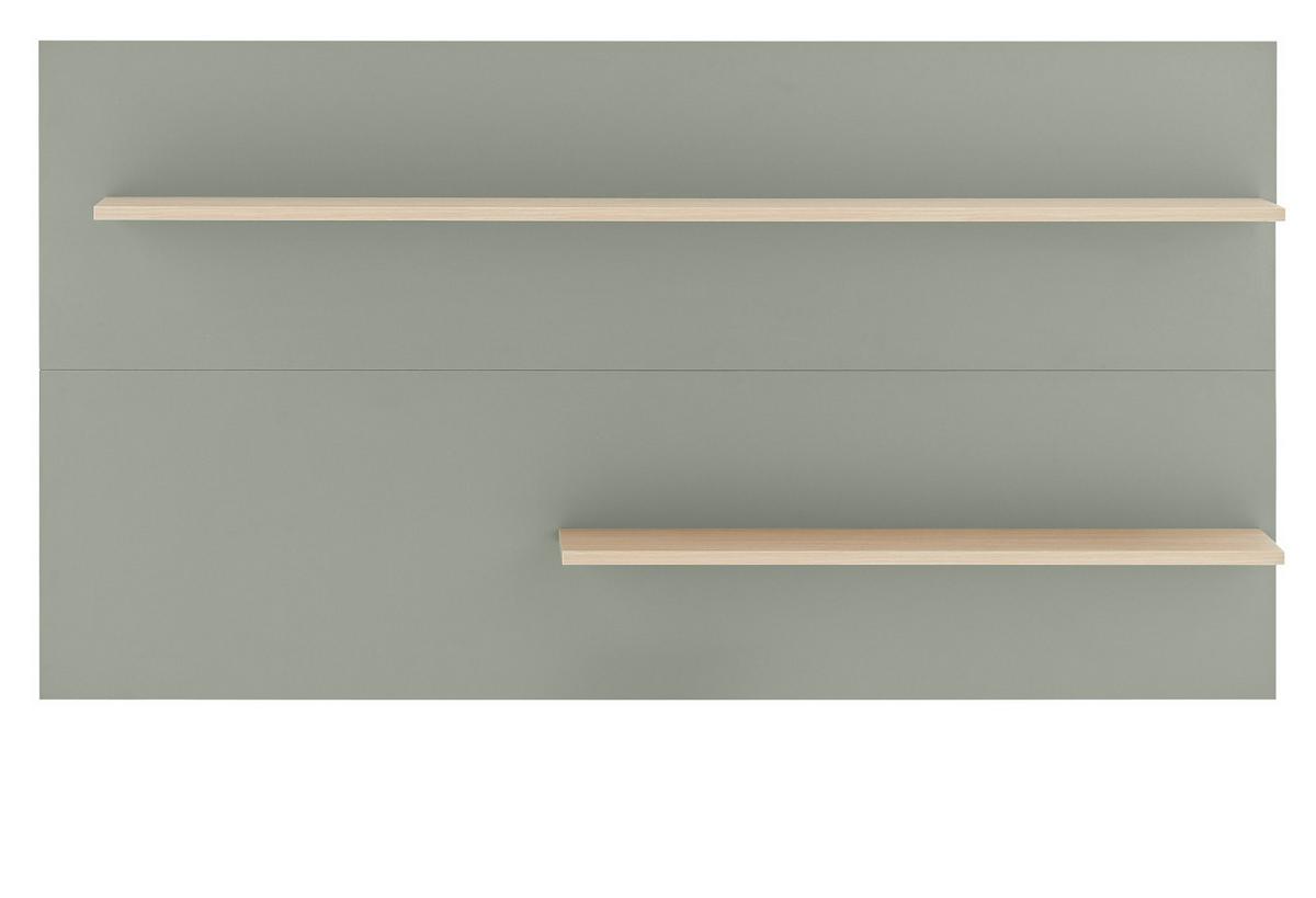 WANDPANEEL Salbei grün, Barista Eiche 155 x 80 cm, Wandregal mit 2 Ablagebödem - Salbeigrün/Eichefarben, Holzwerkstoff/Metall (155/80/20cm) - Furn.Design