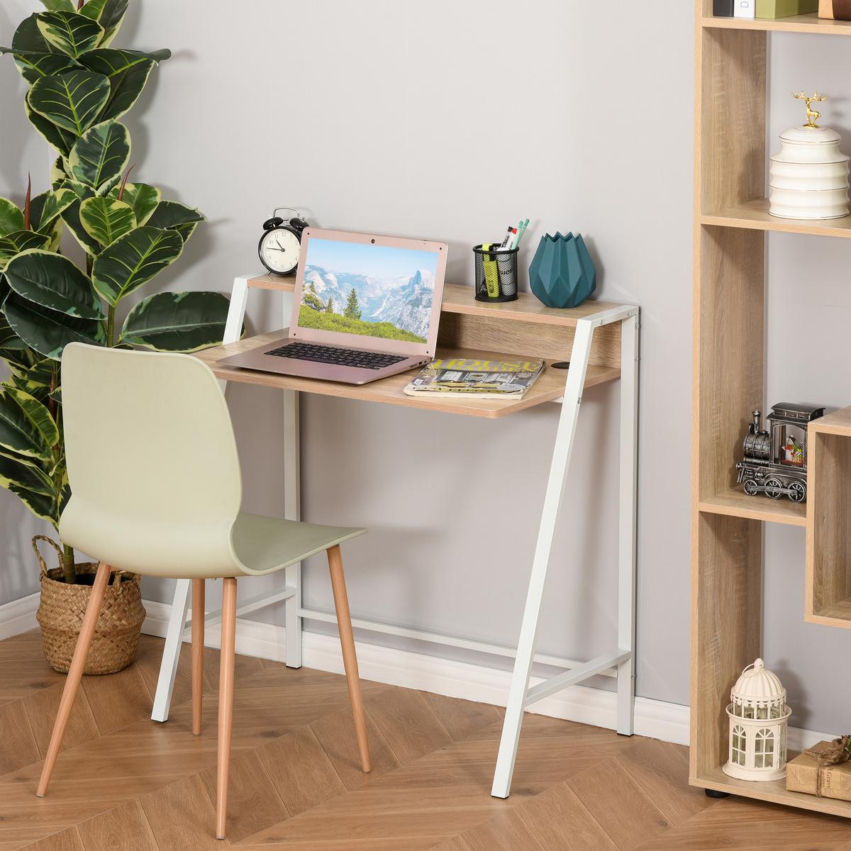 SCHREIBTISCH, MDF, Eisen, Weiß+Eiche - Weiß, Kunststoff (84/45/85cm) - HOMCOM
