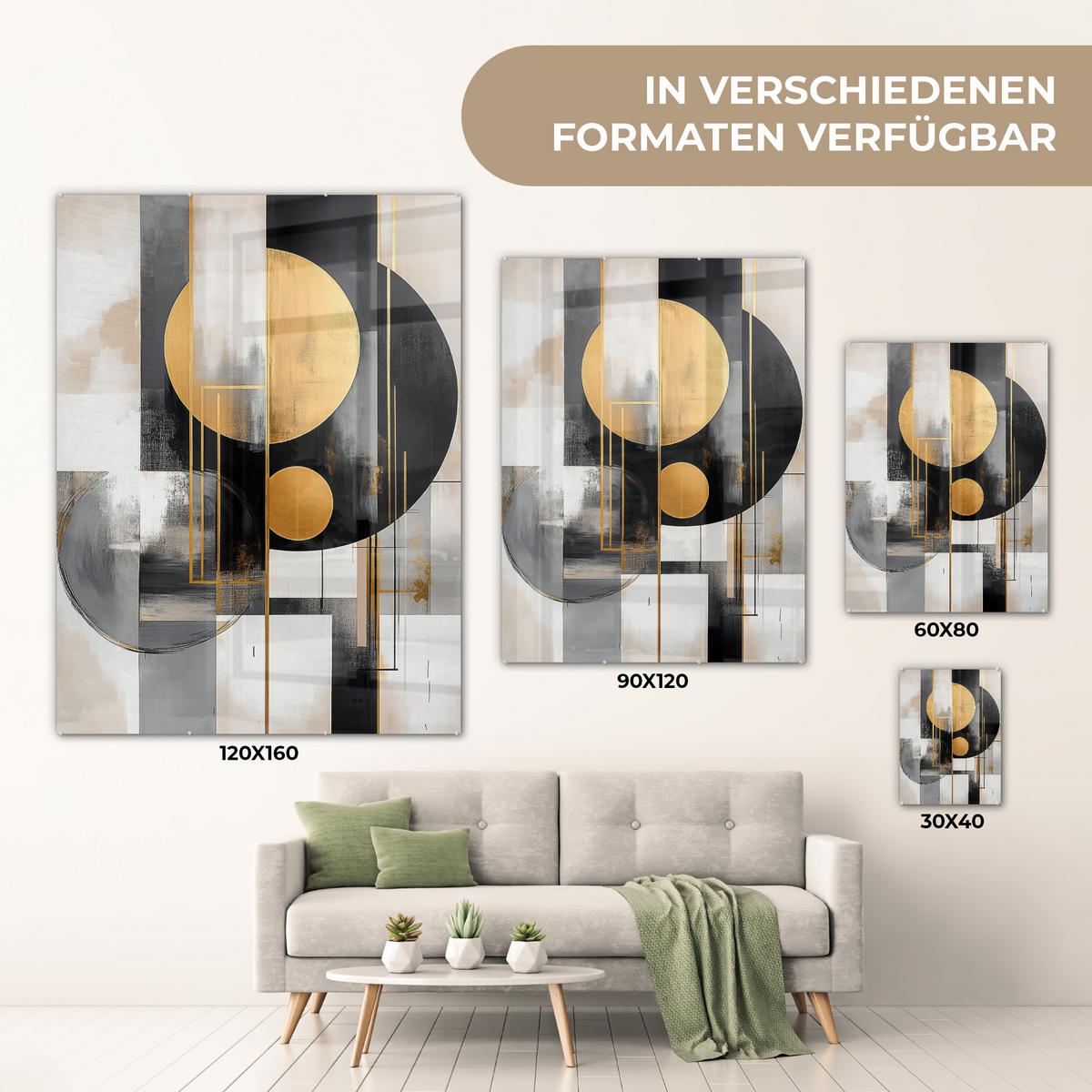 ACRYLGLASBILD Abstrakt - Gold - Silber - Formen - Ästhetisch - Modern 60x80 cm - Goldfarben, Glas (60/80cm) - MuchoWow