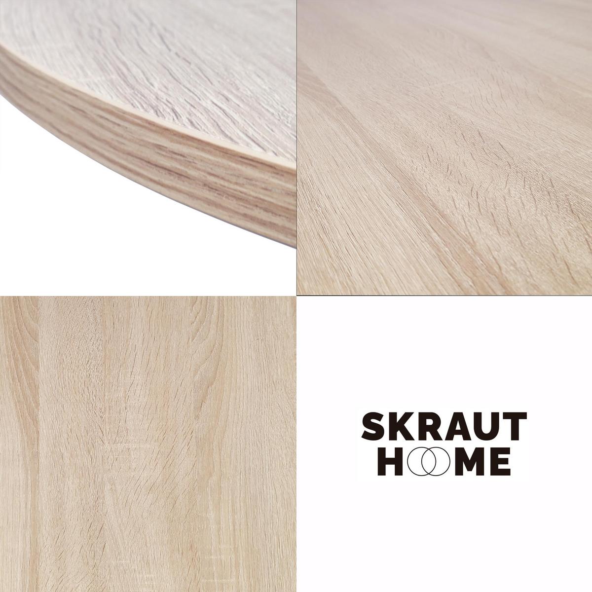 ESSTISCH Rund eiche, Beine aus Metall weiß lackiert, 90/90/77cm - Eichefarben/Weiß, Holzwerkstoff (90/90/77cm) - Skraut Home
