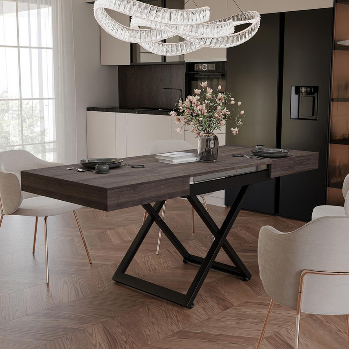 COUCHTISCH SANELLE ausziehbar mit Liftfunktion, 120/80/76 cm Schwarz / Sherman-Eiche - Anthrazit/Schwarz, Holzwerkstoff/Metall (80/120/27cm) - Idohome