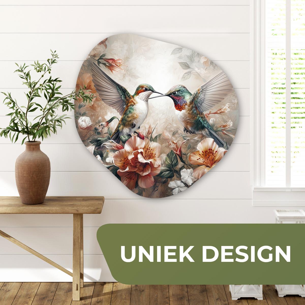 WANDBILD Kolibri - Vögel - Blumen - Natur Room Decor 90x90 cm - Altrosa, Kunststoff (90/90cm) - MuchoWow