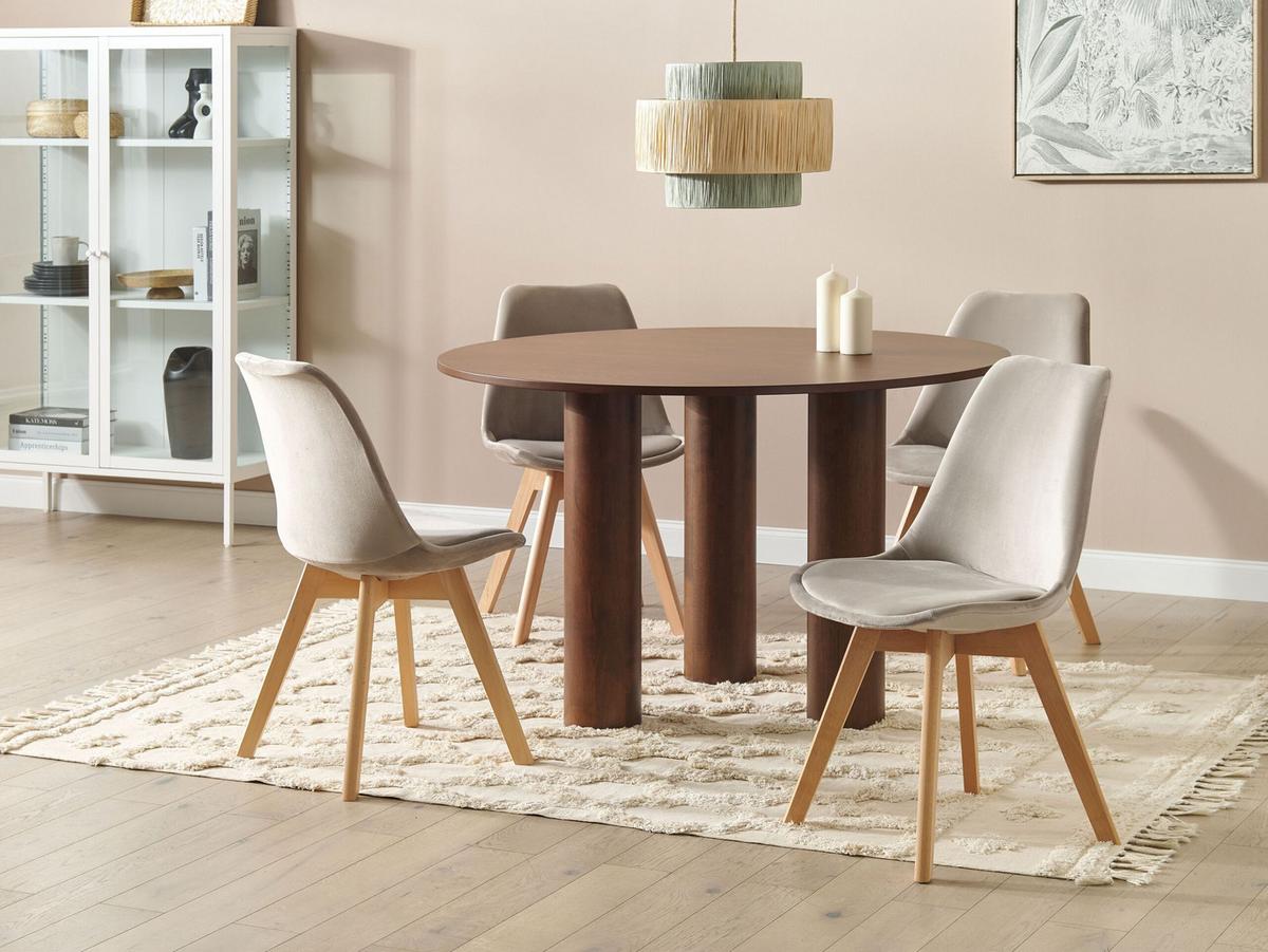 ESSZIMMERSTUHL 2er-Set Samtstoff Beige Dakota - Beige, Holz/Textil (47/84/57cm) - Beliani