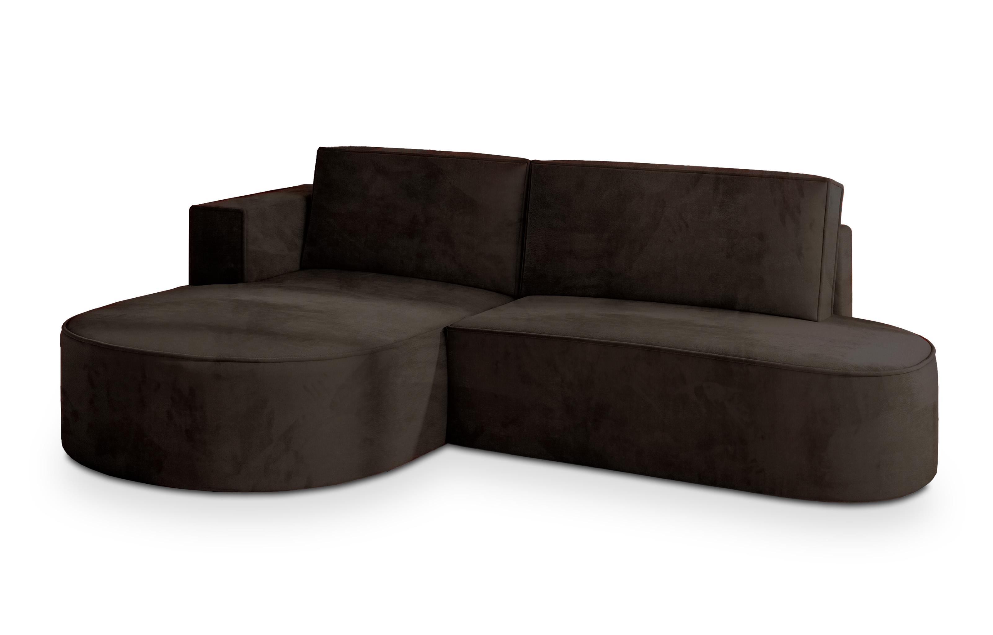 ECKSOFA CORTIO M L-S Braun Velours-Stoff mit Schlaffunktion - Braun/Grau, Holz/Kunststoff (265/174cm) - MASSENO