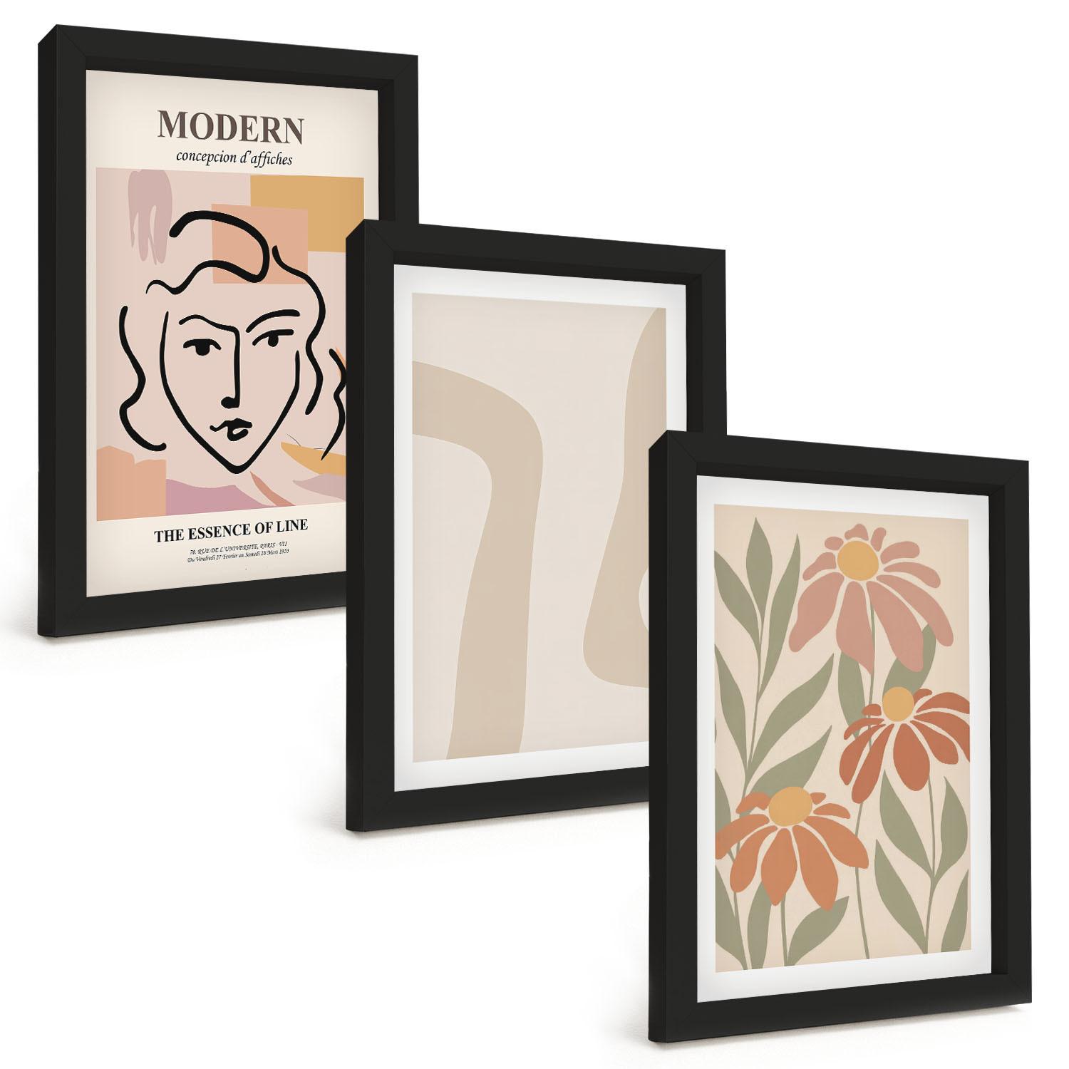 BILDER SET 3er Set - 20x30 cm Schwarzer Rahmen - Moderne abstrakte Frau - Schwarz, Kunststoff (20/30cm) - TULUP
