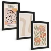 BILDER SET 3er Set - 20x30 cm Schwarzer Rahmen - Moderne abstrakte Frau - Schwarz, Kunststoff (20/30cm) - TULUP