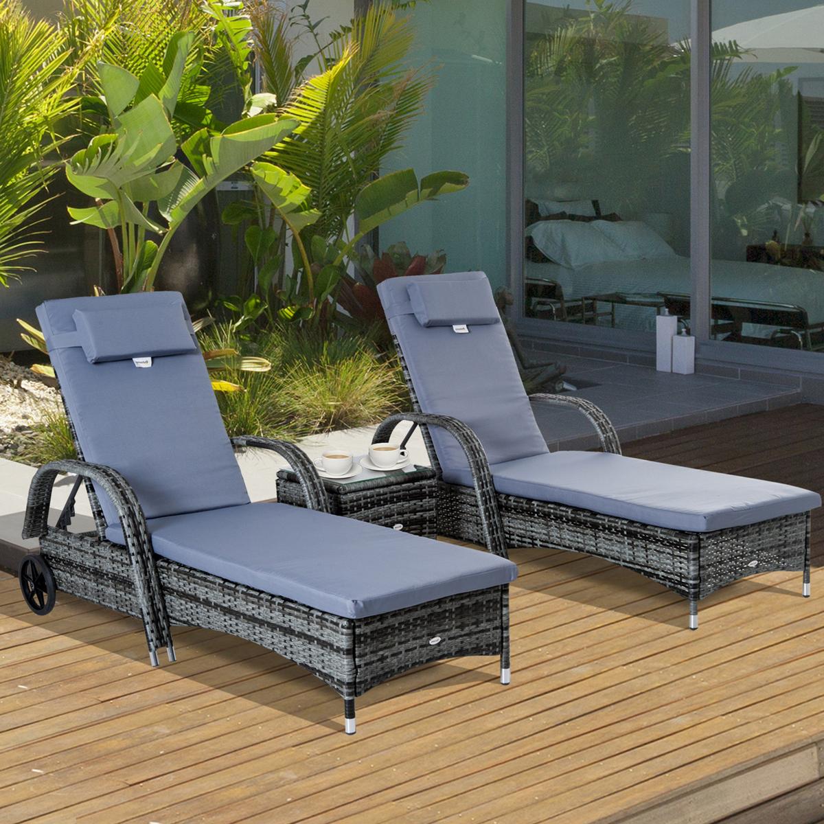 GARTENMÖBEL Set, Metall, PE, Grau - Grau, Metall - Outsunny