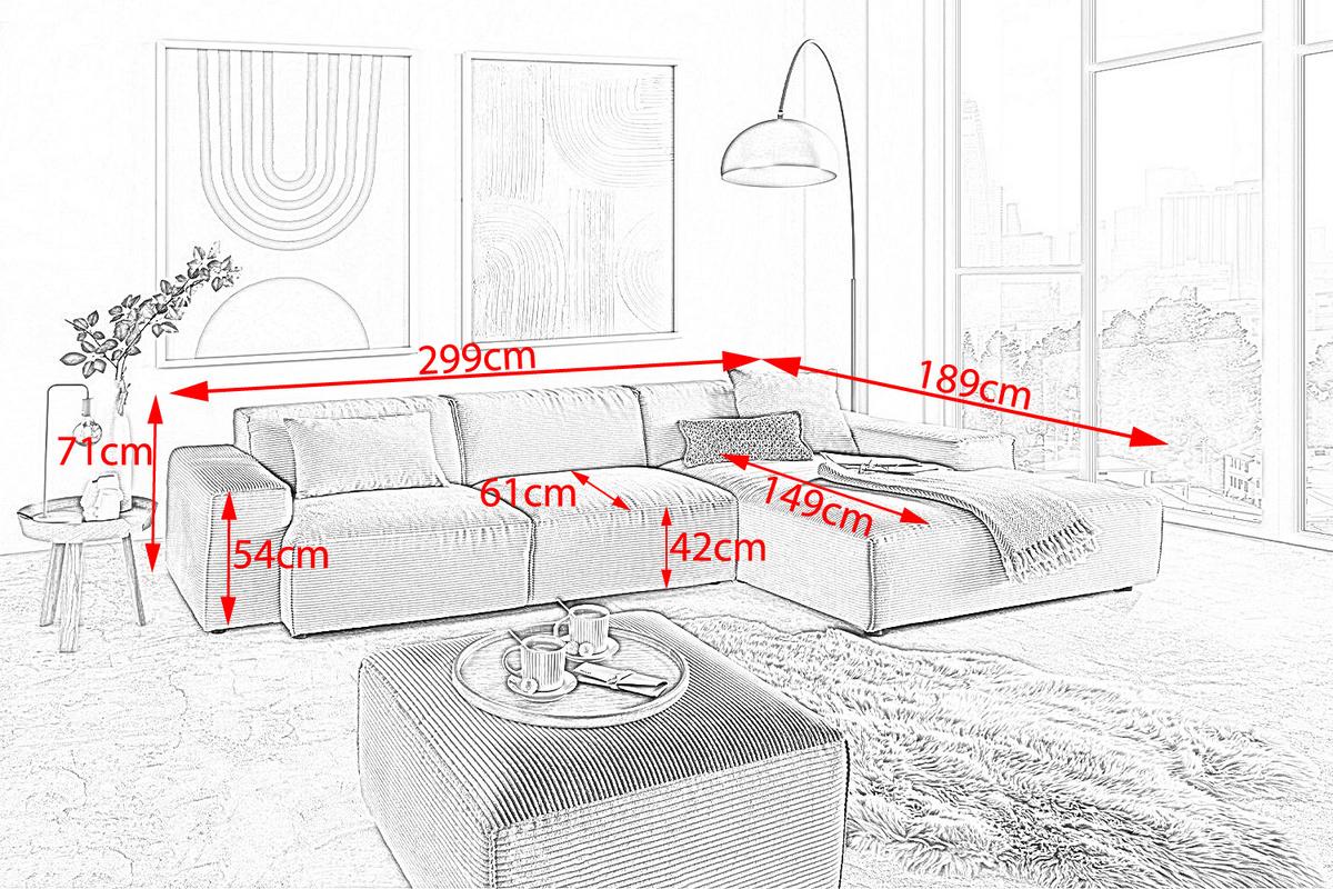 ECKSOFA RANI Grün Cord - Schwarz/Olivgrün, Kunststoff/Textil (299/189cm) - KAWOLA