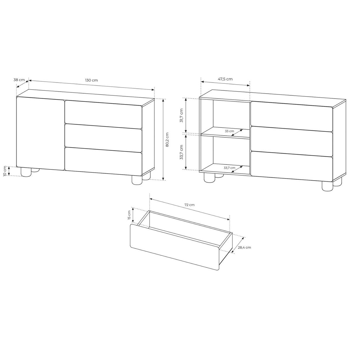 SIDEBOARD Lomo 130 cm - Eichefarben, Holz/Holzwerkstoff (130/80.2/38cm) - Selsey