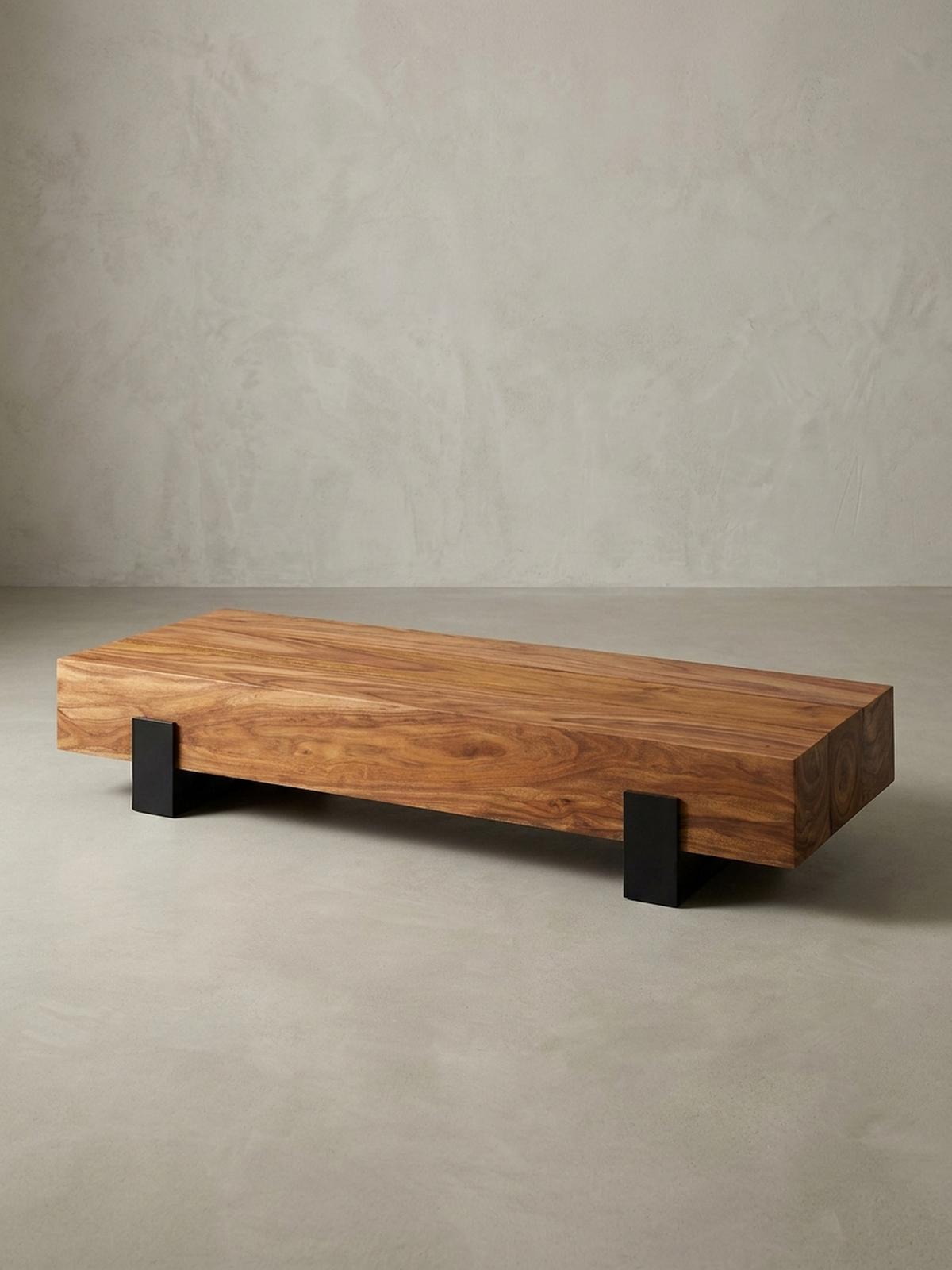 COUCHTISCH Sheesham Massivholz/Metall 115x22x44cm Modernes Design Braun/Schwarz - Schwarz/Braun, Holz/Metall (115/44/22cm) - KADIMA DESIGN