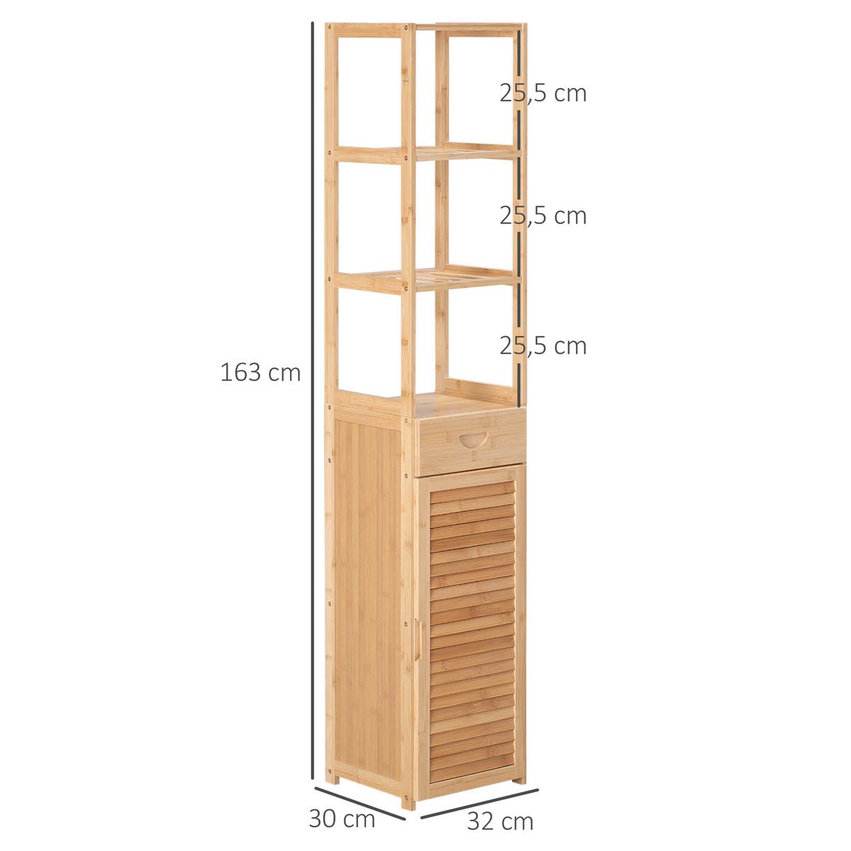 HOCHSCHRANK aus Bambus, 32 x 30 x 163 cm Naturholz - Naturfarben, Naturmaterialien (30/163/32cm) - Kleankin