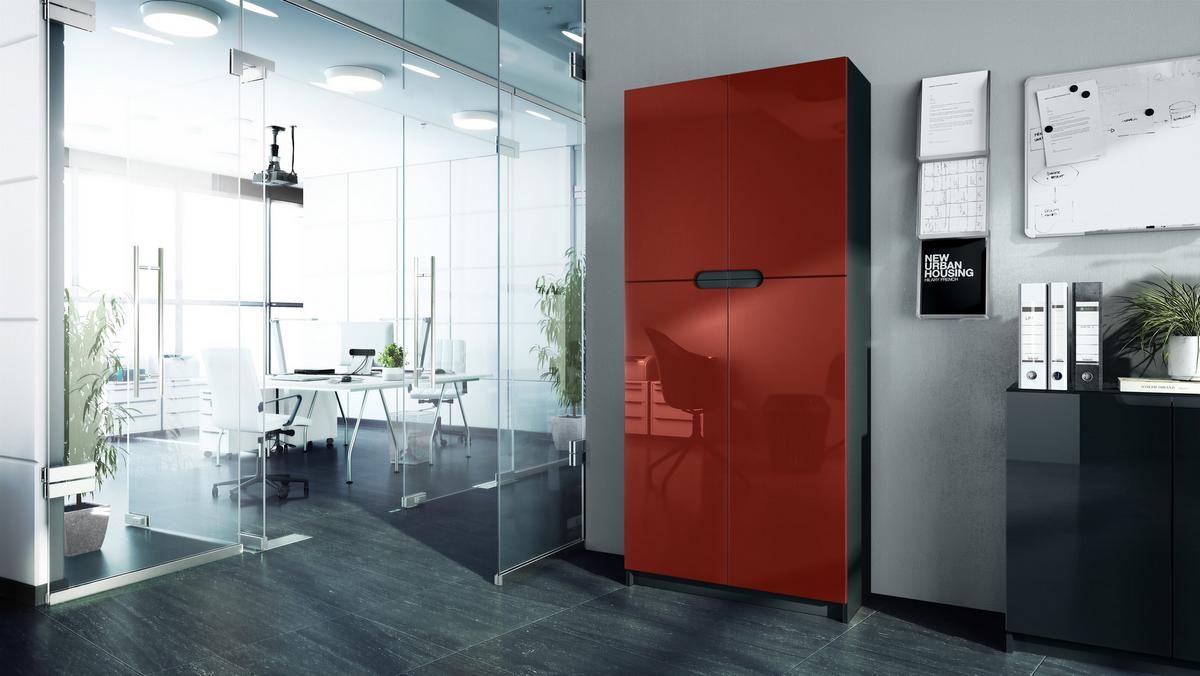 BÜROSCHRANK Logan Fronten in Bordeaux Hochglanz - Bordeaux, Holzwerkstoff (82/184/37cm) - Vladon