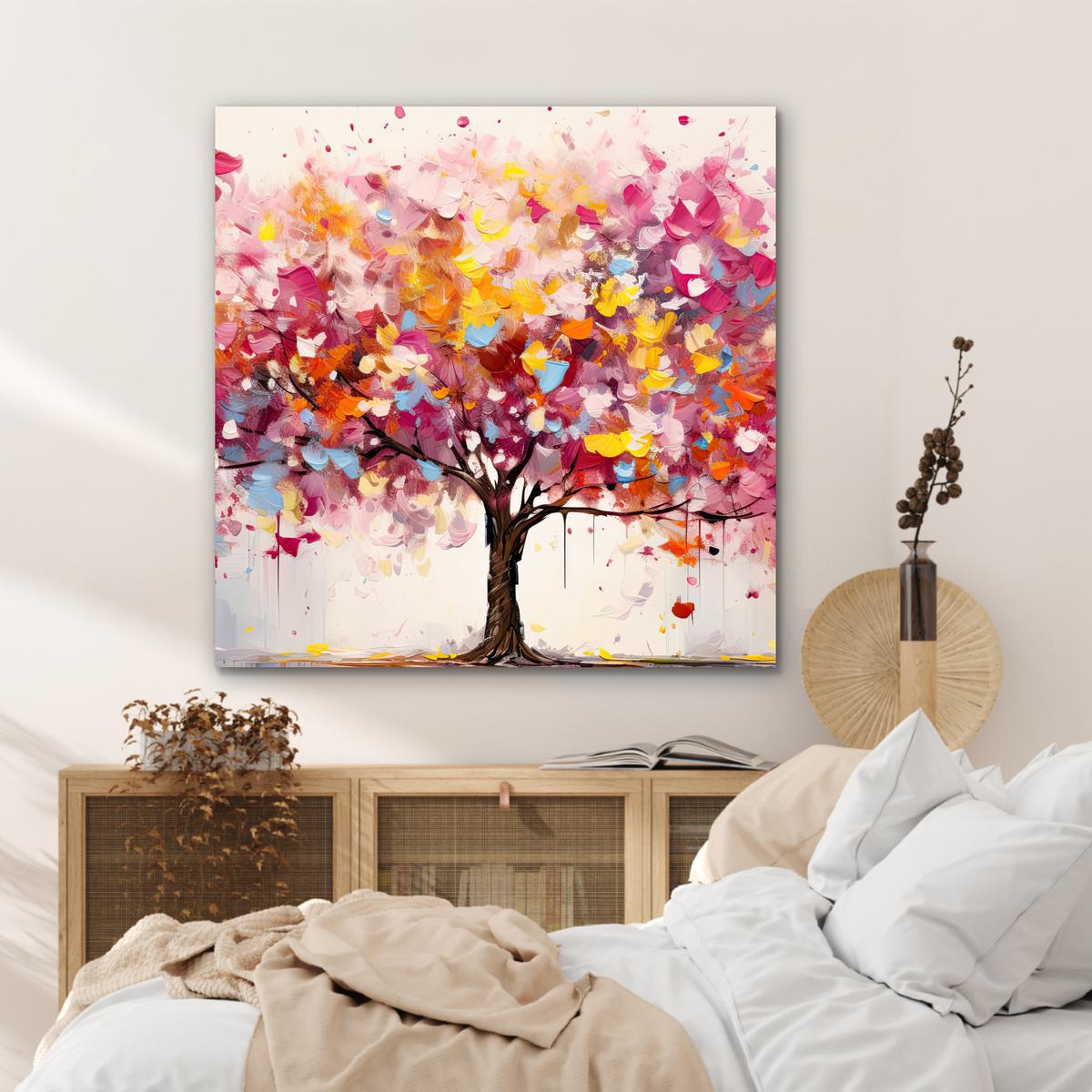 METALLBILD Aquarell - Baum - Kunst - Abstrakt 90x90 cm - Multicolor, Metall (90/90cm) - MuchoWow