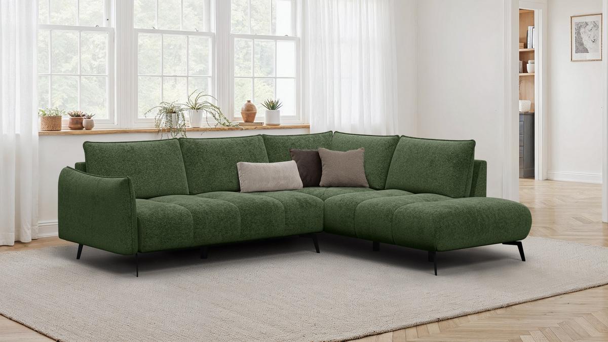 ECKSOFA AERA 5-Sitzer rechts, dunkelgrün - Dunkelgrün/Schwarz, Holz/Textil (268/206cm) - Wozimo