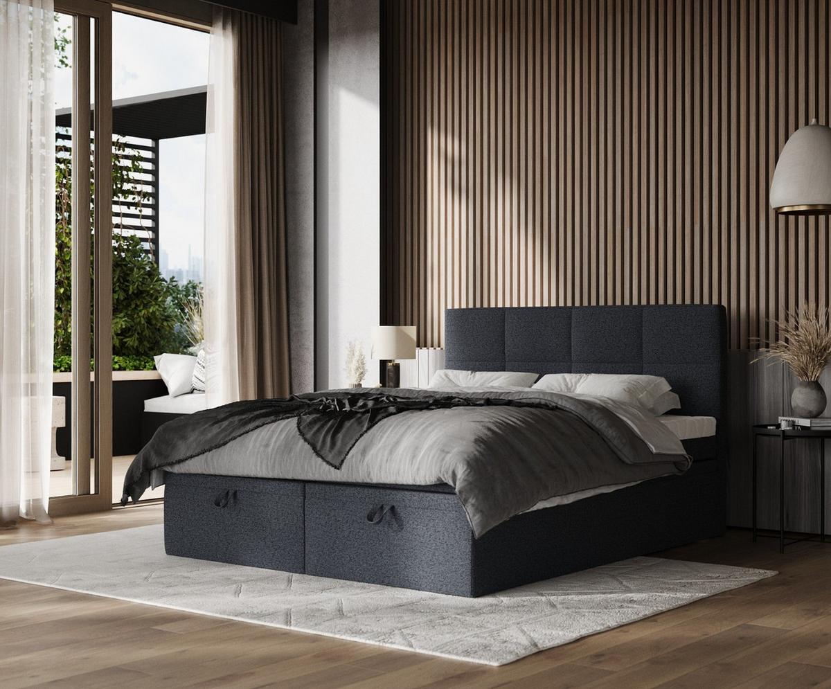 BOXBETT Tessa 180/200 cm Anthrazit im Riva Stoff - Anthrazit/Schwarz, Holz/Holzwerkstoff (180/200cm) - AltaBeds