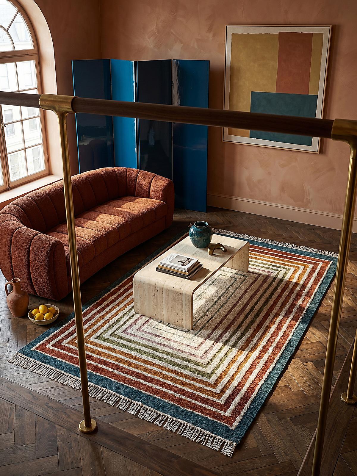 WOLLTEPPICH handgewebt FROND, geometrisch, Bunt, 140 x 200 cm - Multicolor, Textil (200/140cm) - KADIMA DESIGN
