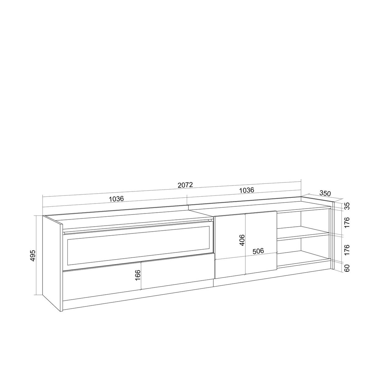 LOWBOARD, Dunkler Eiche und Schwarz, Elektrokamin, 207/37/50cm - Hellbraun, Holzwerkstoff (207/50/37cm) - Skraut Home