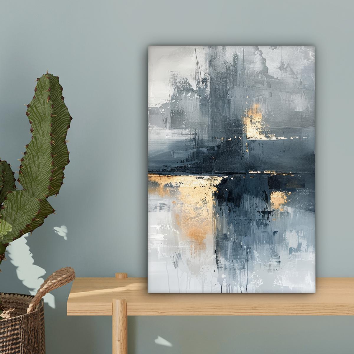 LEINWANDBILD Kunst - Grau - Gold - Abstrakt Deko Wohnzimmer 20x30 cm - Dunkelgrau, Textil (20/30cm) - MuchoWow