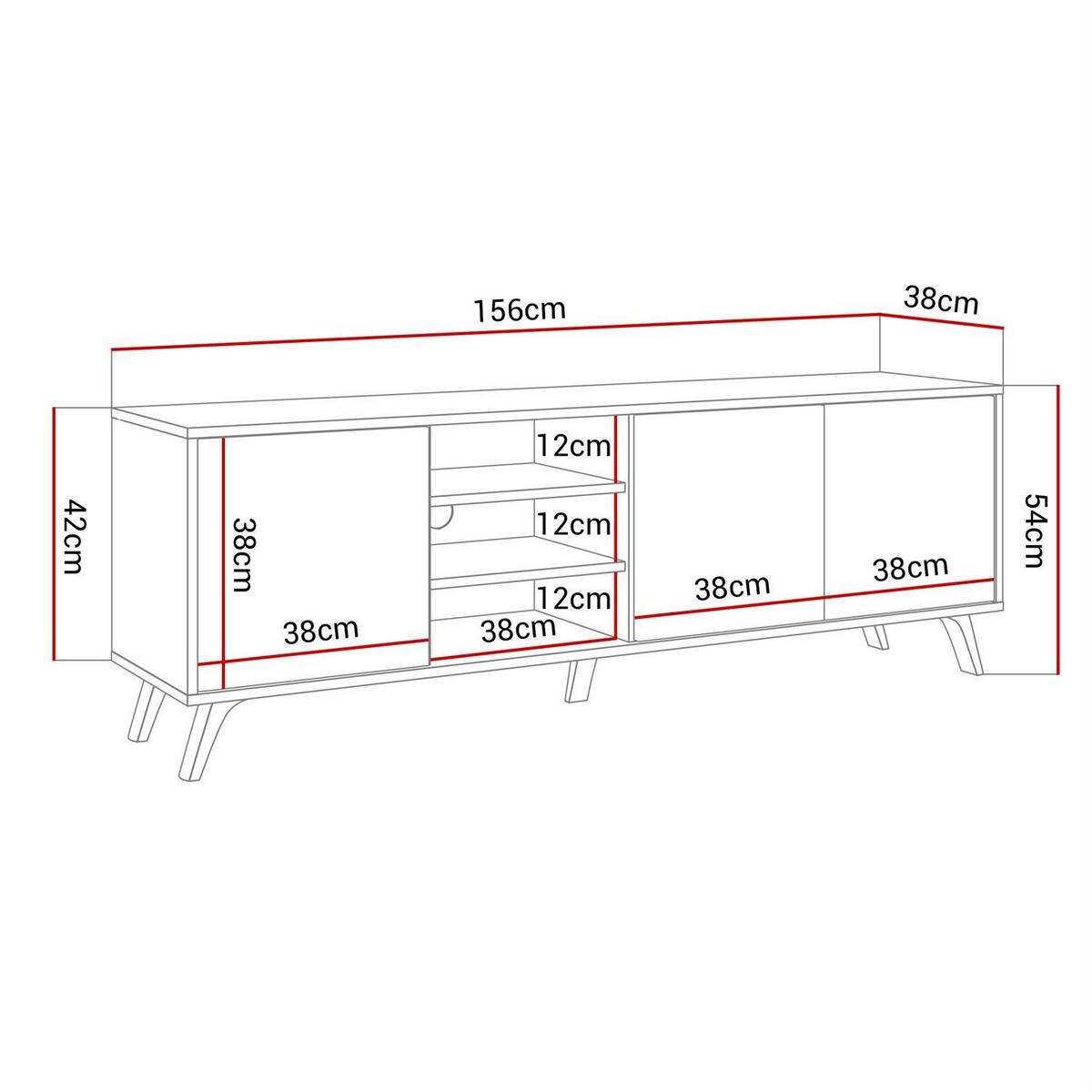 TV-ELEMENT SANAYI auf weißen Beinen mit Regalen Hochglanz Weiß - Weiß, Holzwerkstoff (156/54/38cm) - Lookway