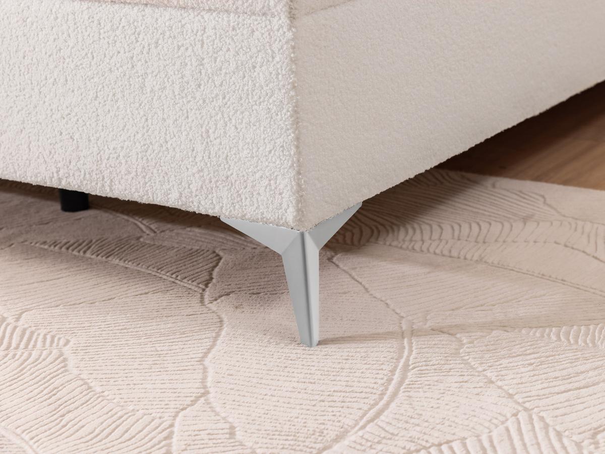 BOXBETT Sonna 200/200 cm Weiß Bouclé-Stoff mit abgerundetem Kopfteil und mit silbernen Metallfüßen - Silberfarben/Weiß, Holz/Textil (200/200cm) - S-Style Möbel