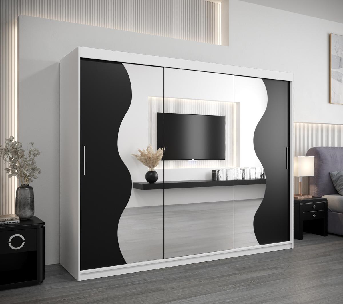 SCHWEBETÜRENSCHRANK 200/250/62 3-türig - Silberfarben/Schwarz, Holz/Kunststoff (250/200/62cm) - MÖBEL KRYSPOL