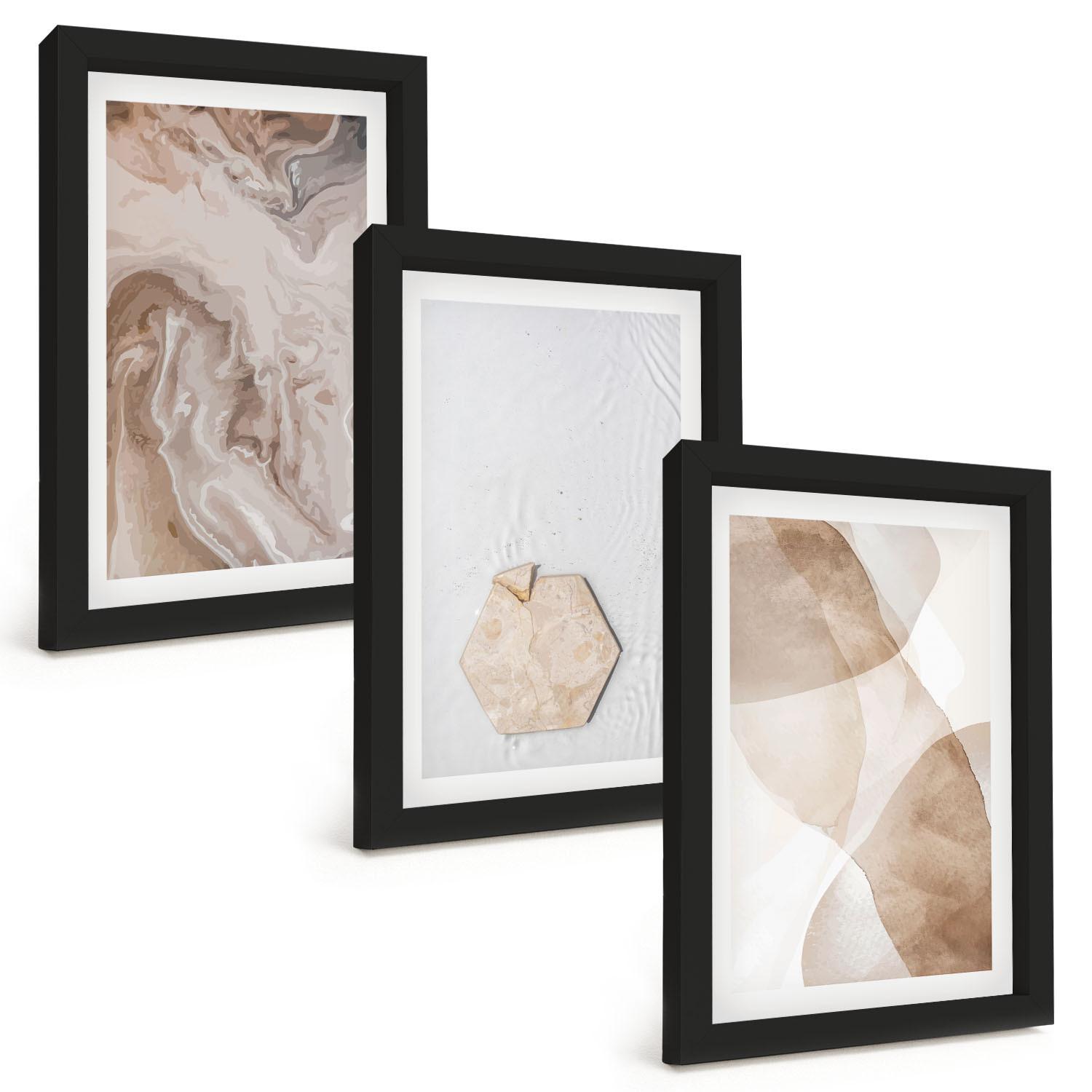 BILDER SET 3er Set - 20x30 cm Schwarzer Rahmen - Designerabstraktion der Natur - Schwarz, Kunststoff (20/30cm) - TULUP