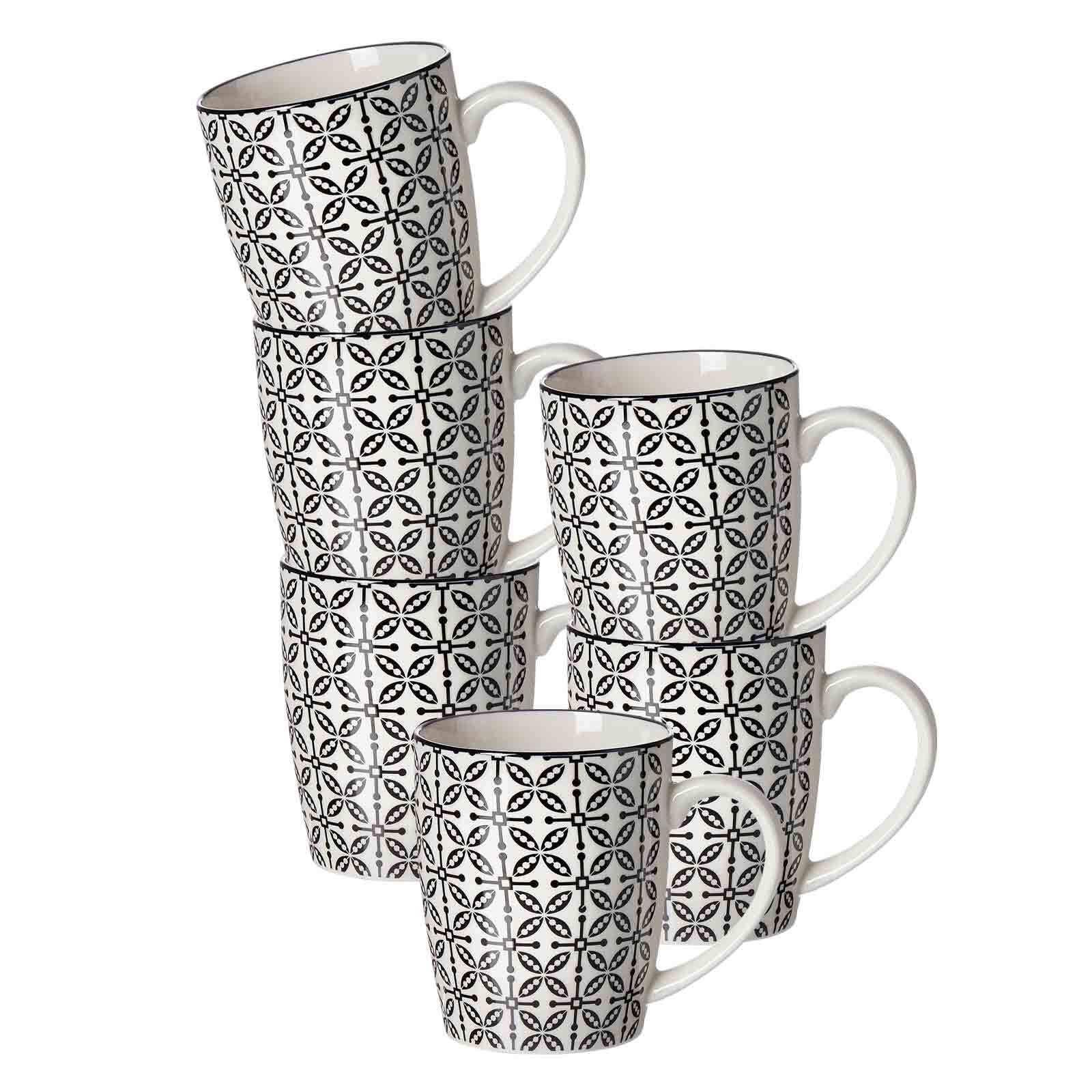 HENKELBECHER Takeo Leaves schwarz-weiß 350 ml 6er Set - Schwarz/Weiß, Keramik (0.35L) - Ritzenhoff Breker