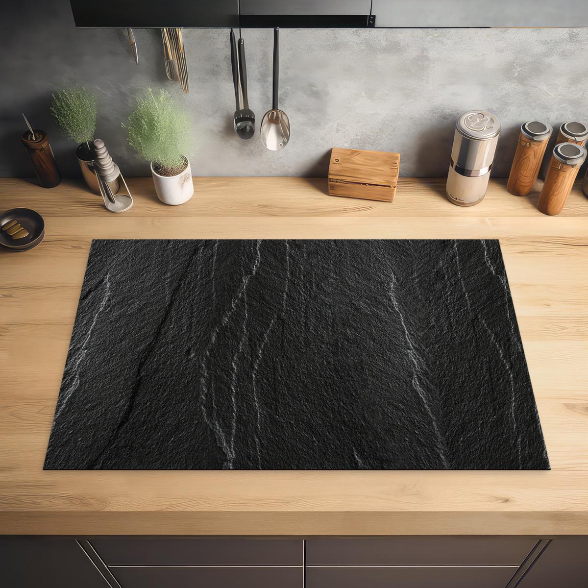 HERDABDECKPLATTE Stein - Anthrazit - Dunkelgrau - Steinstruktur Induktionsmatte 81x52 cm - Anthrazit, Kunststoff (81/52/0.2cm) - MuchoWow