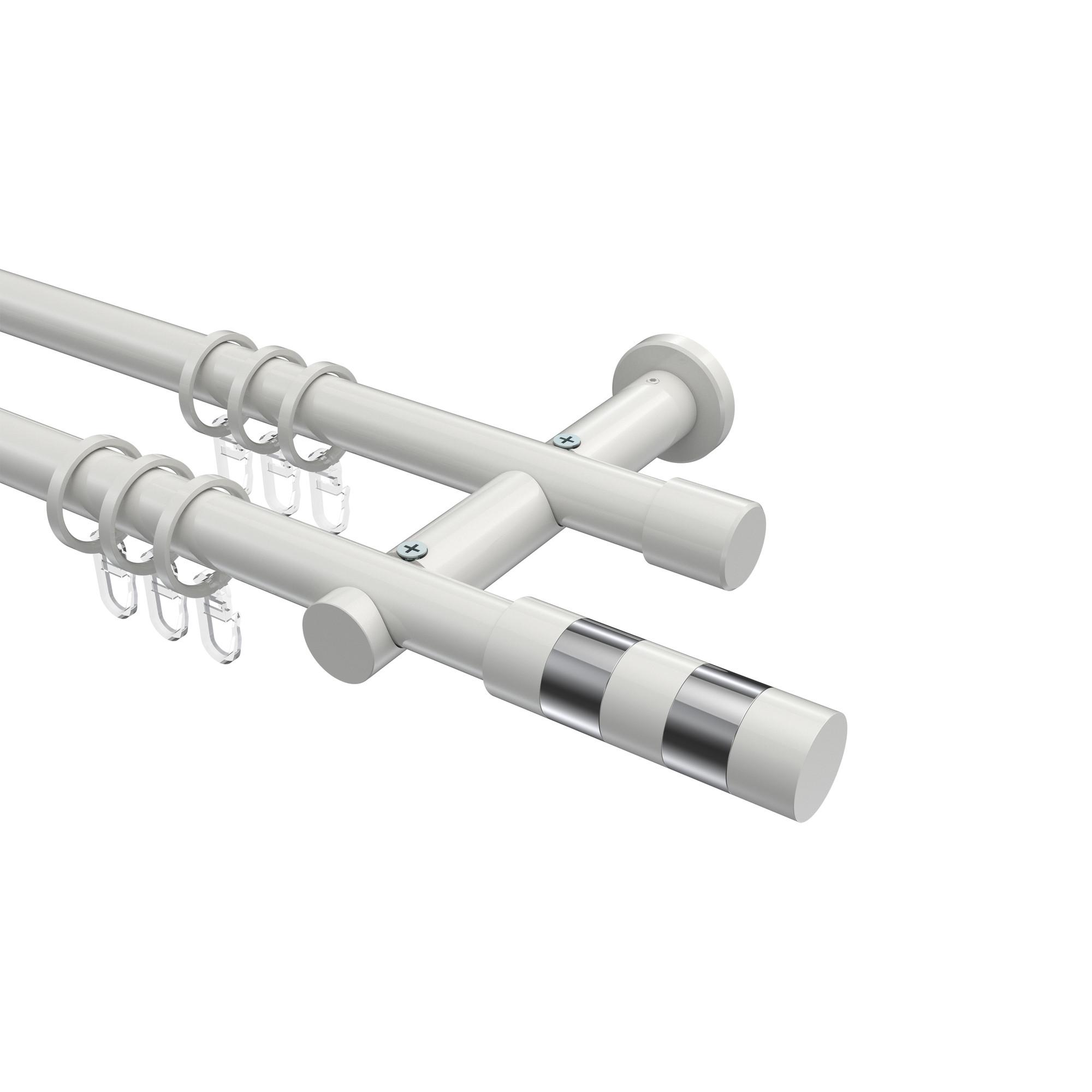 GARDINENSTANGE Platon Mavell 140 cm, 2-läufig, 20 mm Ø Weiß - Chromfarben/Weiß, Metall (140cm) - INTERDECO