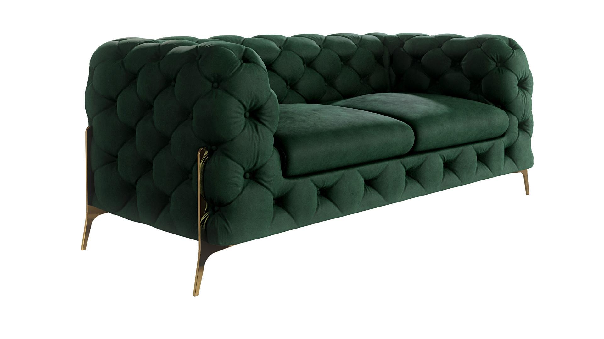 CHESTERFIELD-SOFA 2-Sitzer Lexi Flasche Grün Samt - Smaragdgrün/Goldfarben, Holz/Textil (185/75/100cm) - S-Style Möbel