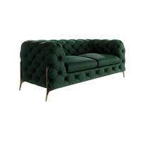 CHESTERFIELD-SOFA 2-Sitzer Lexi Flasche Grün Samt - Smaragdgrün/Goldfarben, Holz/Textil (185/75/100cm) - S-Style Möbel