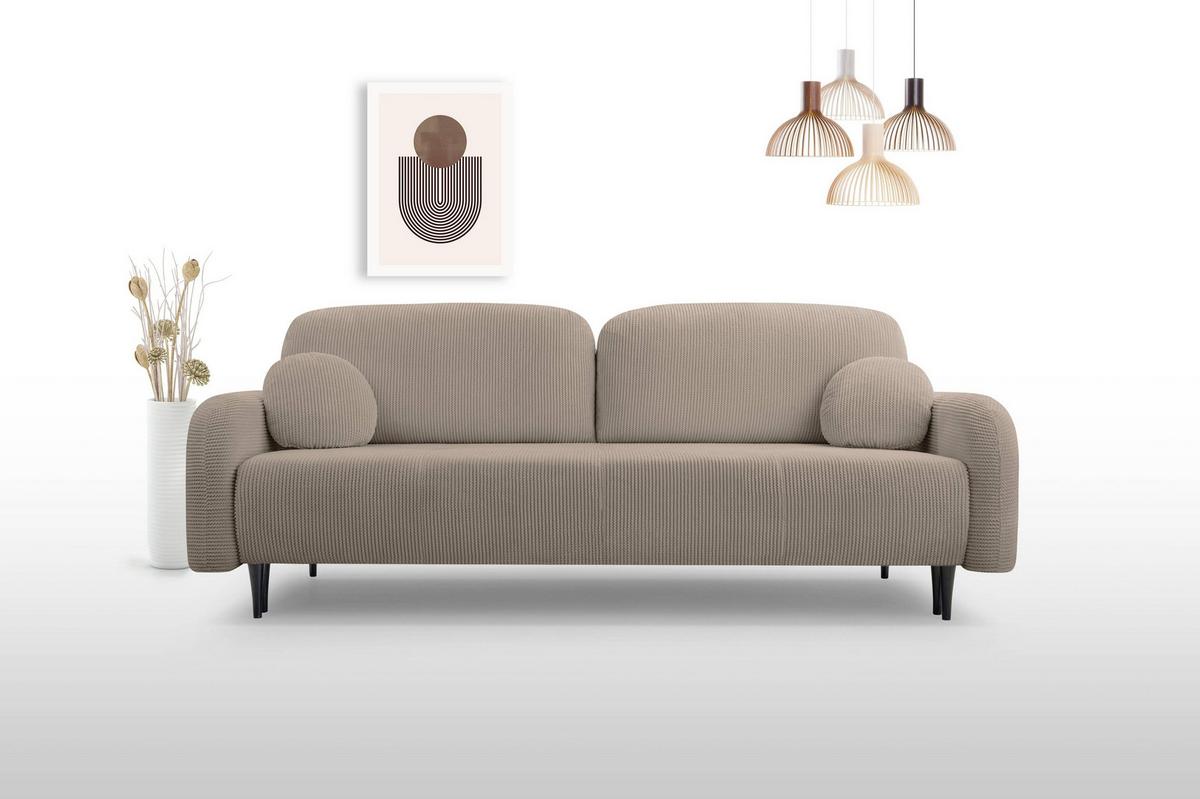 BETTSOFA VIVO Braun Geflochtener Stoff mit Schlaffunktion - Braun, Holz (230/95/102cm) - MASSENO