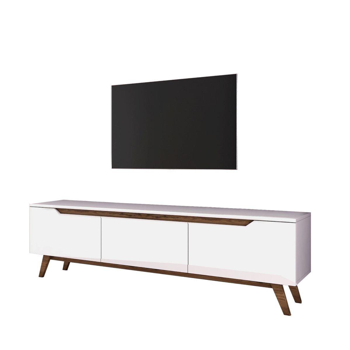 TV-MÖBEL mit 3 Türen weiß - L180 cm - Weiß, Holzwerkstoff (35/48.6/12.5cm) - Calicosy