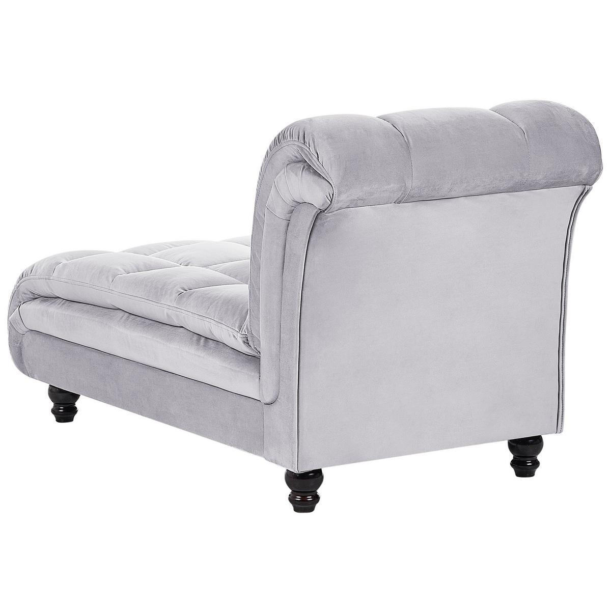 CHAISELONGUE Samtstoff hellgrau rechtsseitig Lormont - Grau, Textil (141/76/70cm) - Beliani