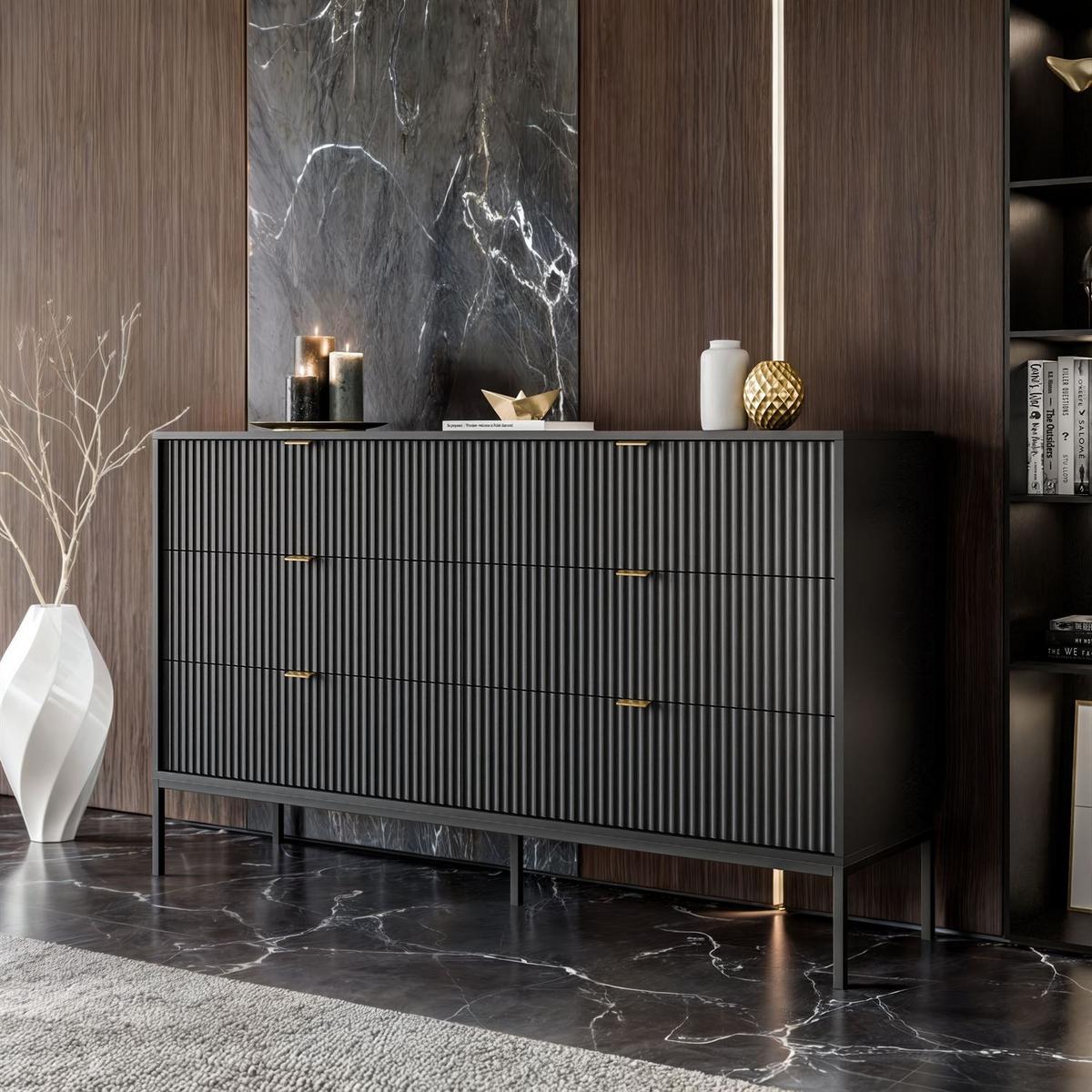 SIDEBOARD CORTADO KS154 MIT SCHUBLADEN SCHWARZ - Schwarz, Holzwerkstoff (154/91/39cm) - Lookway