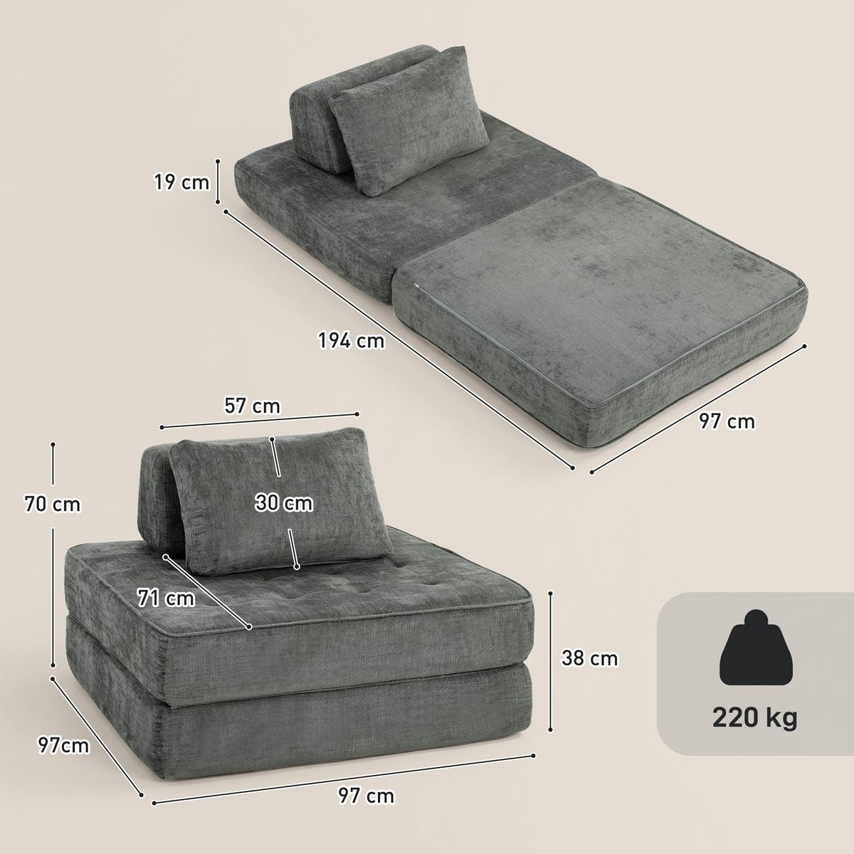 BODENSESSEL Chenille Grau - Grau, Textil (97/70/97cm) - HOMCOM