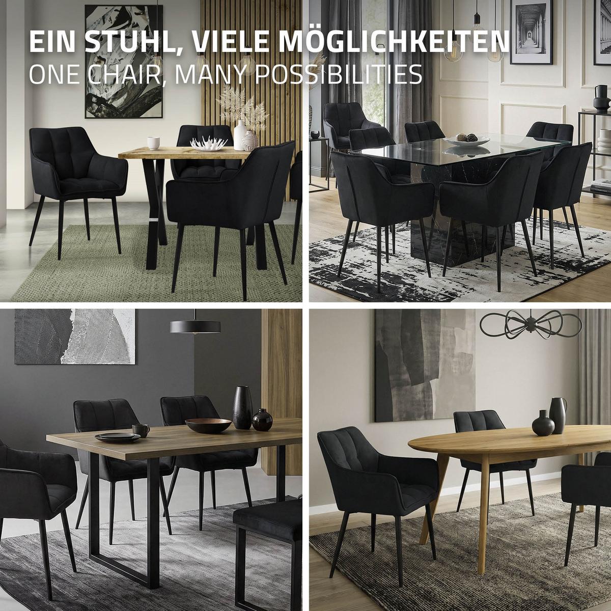 ESSZIMMERSTUHL Schwarz Frotteestoff - Schwarz, Textil/Metall (63/90/57cm) - ML-DESIGN