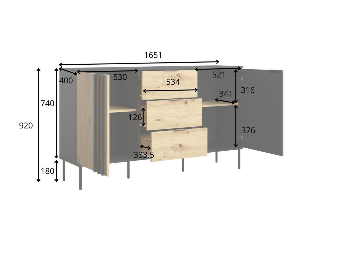KOMMODE Schwarz, Eiche Artisan 165/92/40 - Schwarz/Eiche Artisan, Holzwerkstoff (165/92/40cm) - RAUMHIRSCH FURNITURE