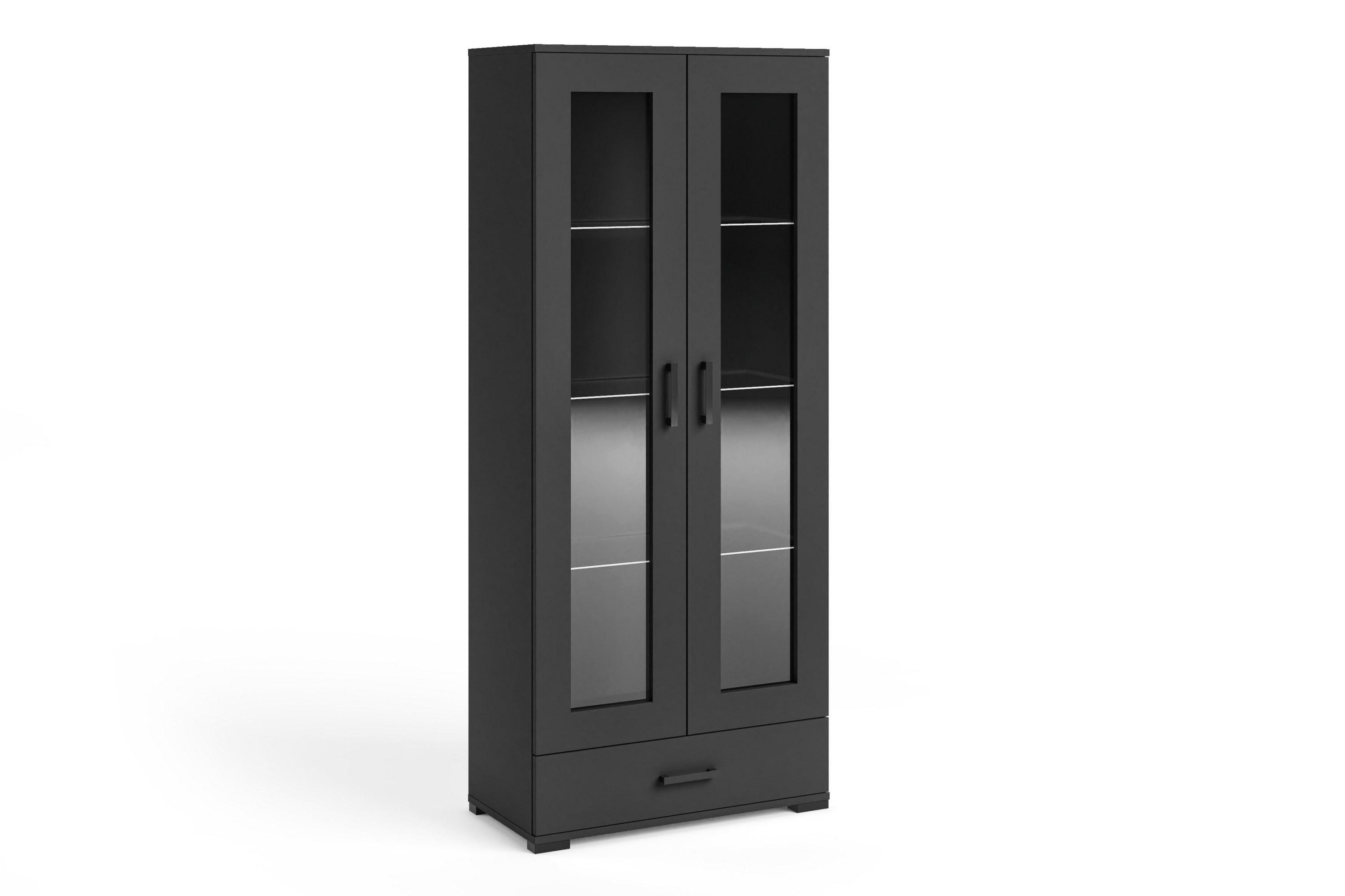 VITRINENSCHRANK ALBANO 186 x 80 cm Schwarz - Schwarz, Holzwerkstoff (80/186/40cm) - MASSENO