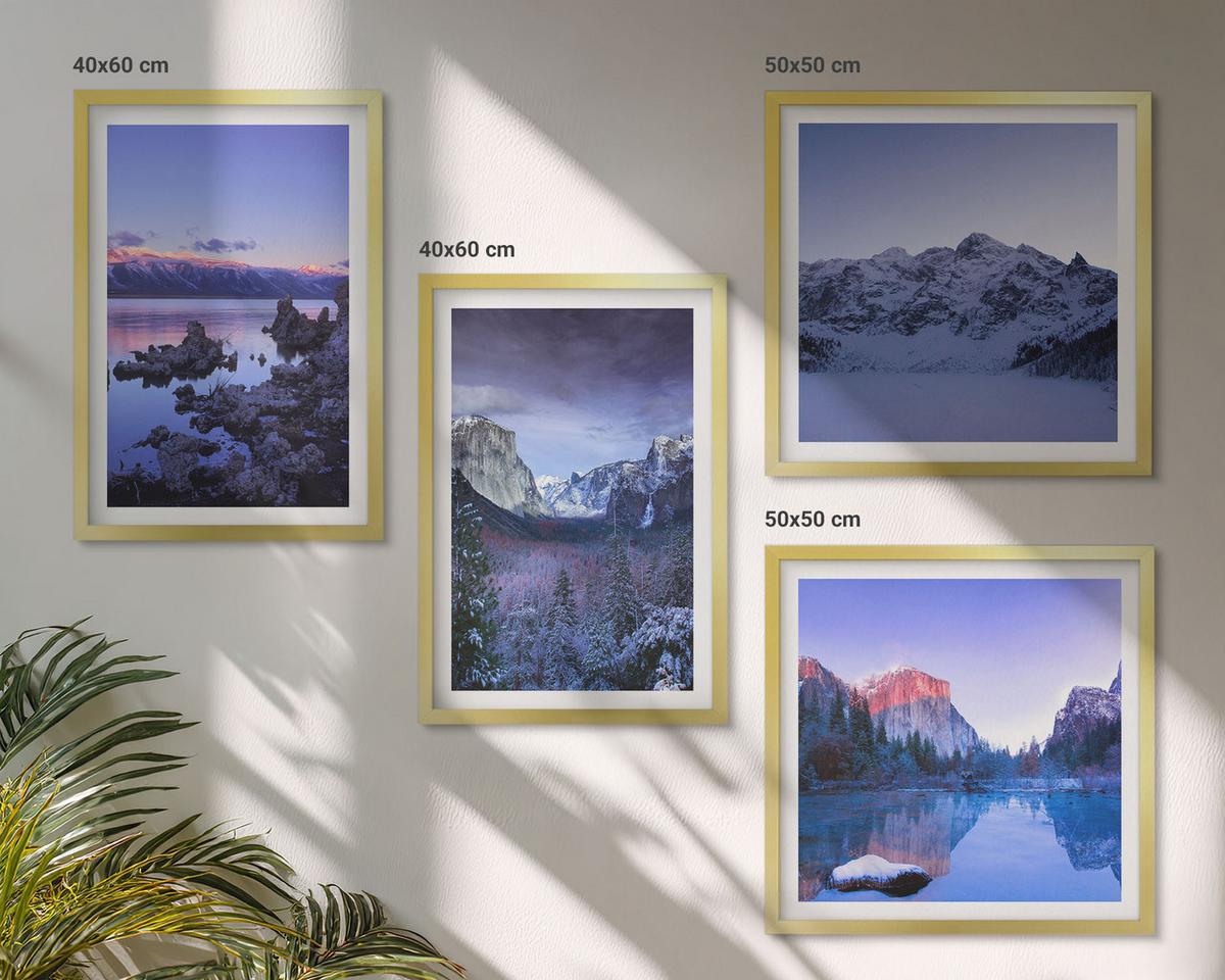 BILDER SET 4er Set - 50x50 cm & 40x60 cm Goldrahmen - Berglandschaften, Sonnenuntergang, Wasser - Goldfarben, Kunststoff (50/50cm) - TULUP