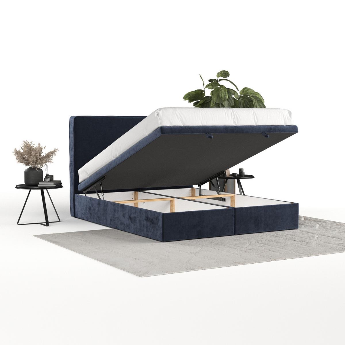 POLSTERBETT Hush mit Stauraum 200/200 cm Marineblau im Lotta Stoff - Schwarz/Dunkelblau, Holz/Holzwerkstoff (200/200cm) - AltaBeds