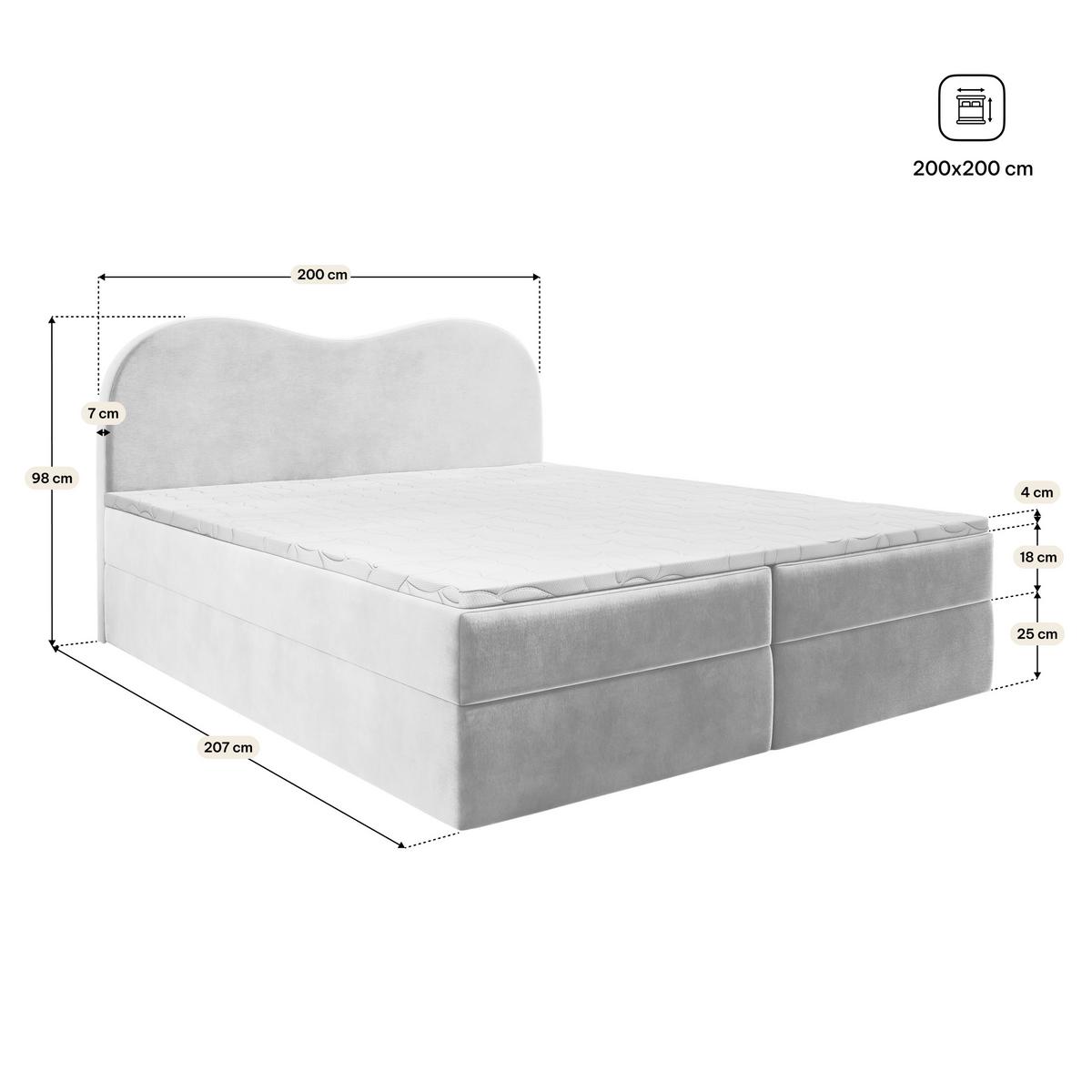 BOXBETT FLUVIA 200x200 cm mit Matratze und Topper, H2+H3 - Beige - Beige, Holz (200/200cm) - MASSENO