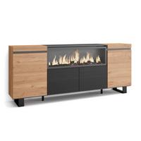 SIDEBOARD Elektrokamin XXL, eiche, schwarz, 208/35/87cm - Eichefarben/Beige, Holzwerkstoff (208/87/35cm) - Skraut Home