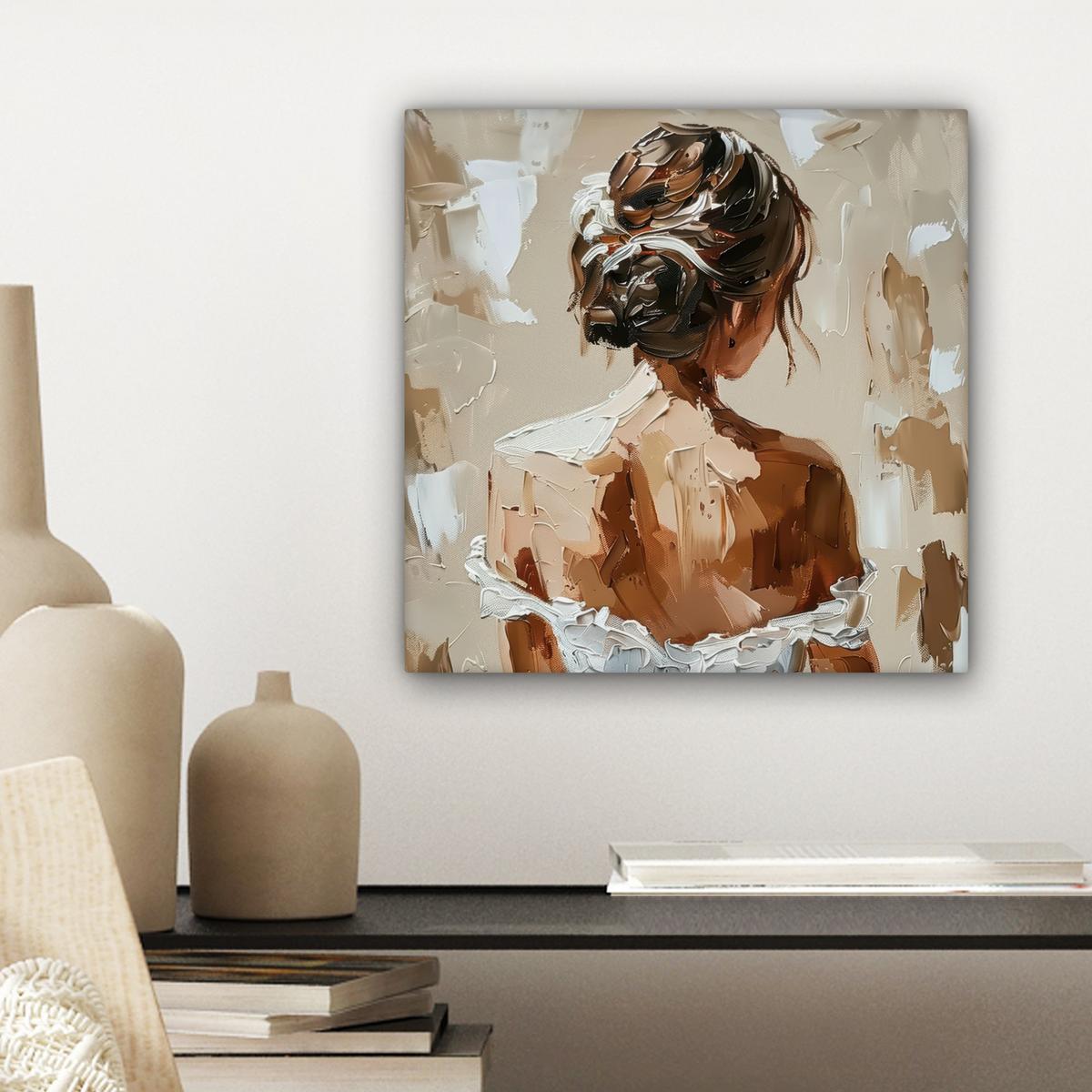 LEINWANDBILD Frau - Farbe - Abstrakt - Beige - Modern Deko Wohnzimmer 20x20 cm - Sandfarben, Textil (20/20cm) - MuchoWow