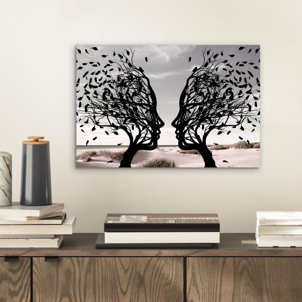 METALLBILD Strand - Meer - Menschen - Baum - Moderne Kunst 30x20 cm - Hellgrau, Metall (30/20cm) - MuchoWow