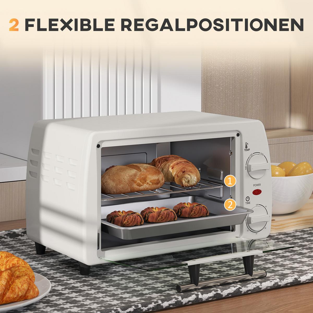MINIBACKOFEN Metall Hartglas Cremeweiß - Creme, Metall (36.5/26/22cm) - HOMCOM