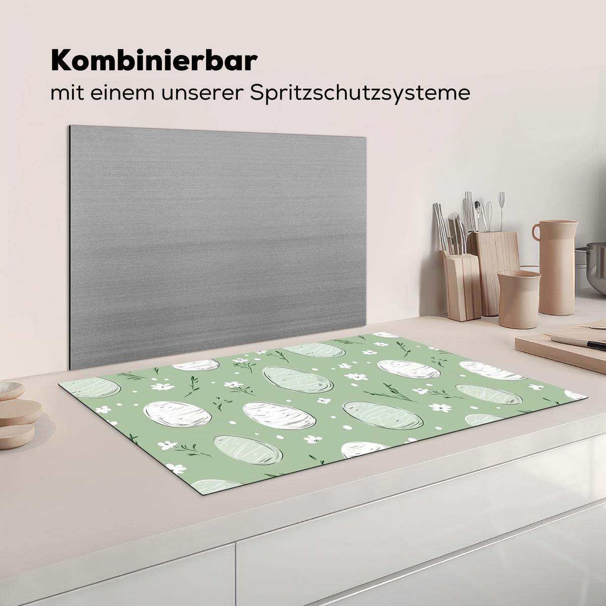 HERDABDECKPLATTE Grün - Eier - Muster Induktionsmatte 83x51 cm - Waldgrün, Kunststoff (83/51.5/0.2cm) - MuchoWow