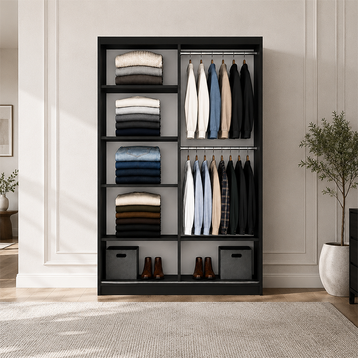 KLEIDERSCHRANK Milan 120 cm, 120/215/64, 2-türig, schwarz - Schwarz, Holzwerkstoff (120/215/64cm) - imoebel24