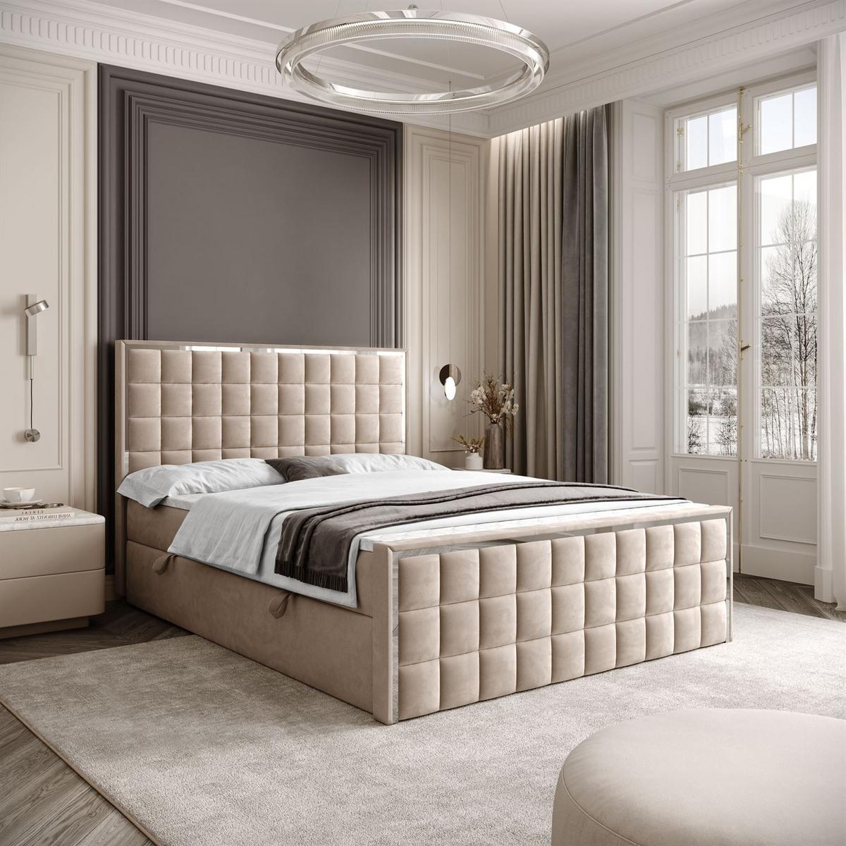 BOXSPRINGBETT ISADORA II SILVER mit Bettkasten und Topper 180x200 cm Royal Velvet 170 - Beige, Textil - Lookway