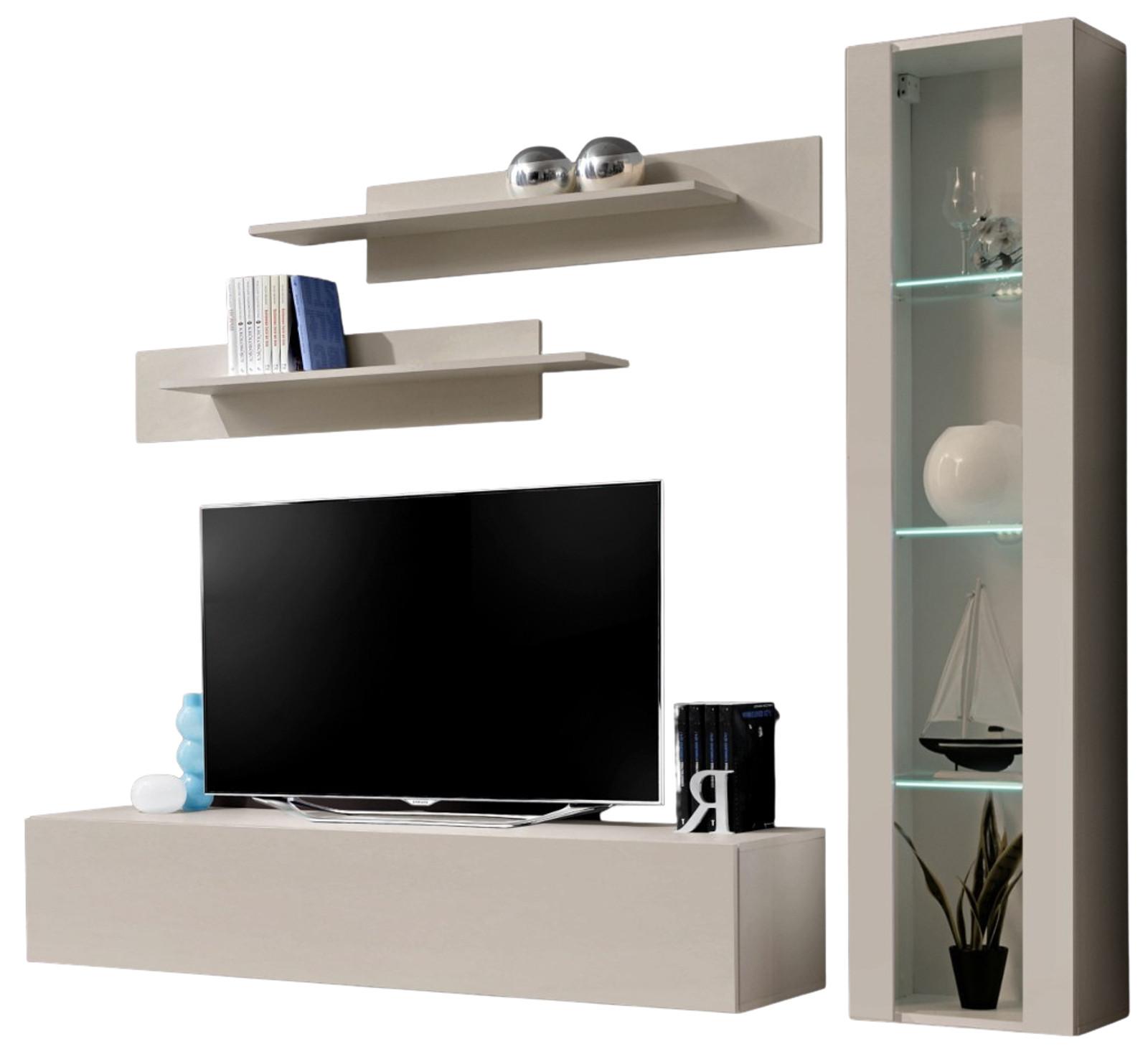 WOHNWAND Kaschmir 210 cm 4-teilig hängend, Anbauwand mit LED-Beleuchtung - Kaschmir, Glas/Holzwerkstoff (210/170/40cm) - Inn.Furn